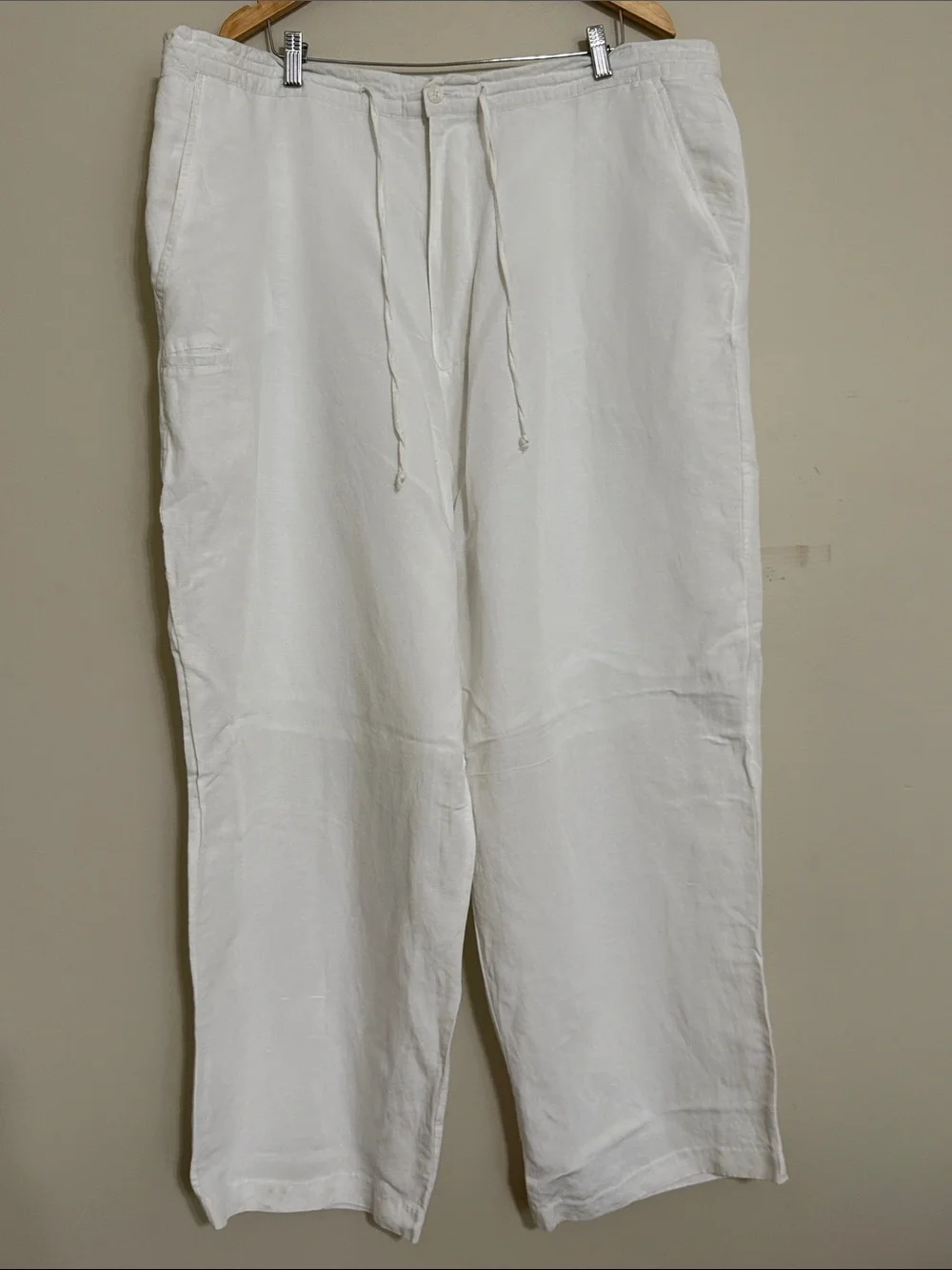 Linea Uomo Men's White Linen Drawstring Pants 46x30 beach vacation casual resort